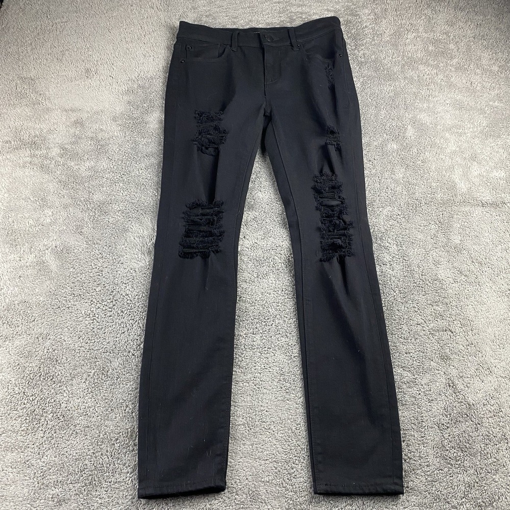 Express Jeans Legging Mid Rise Womens 2 Short Black Distressed